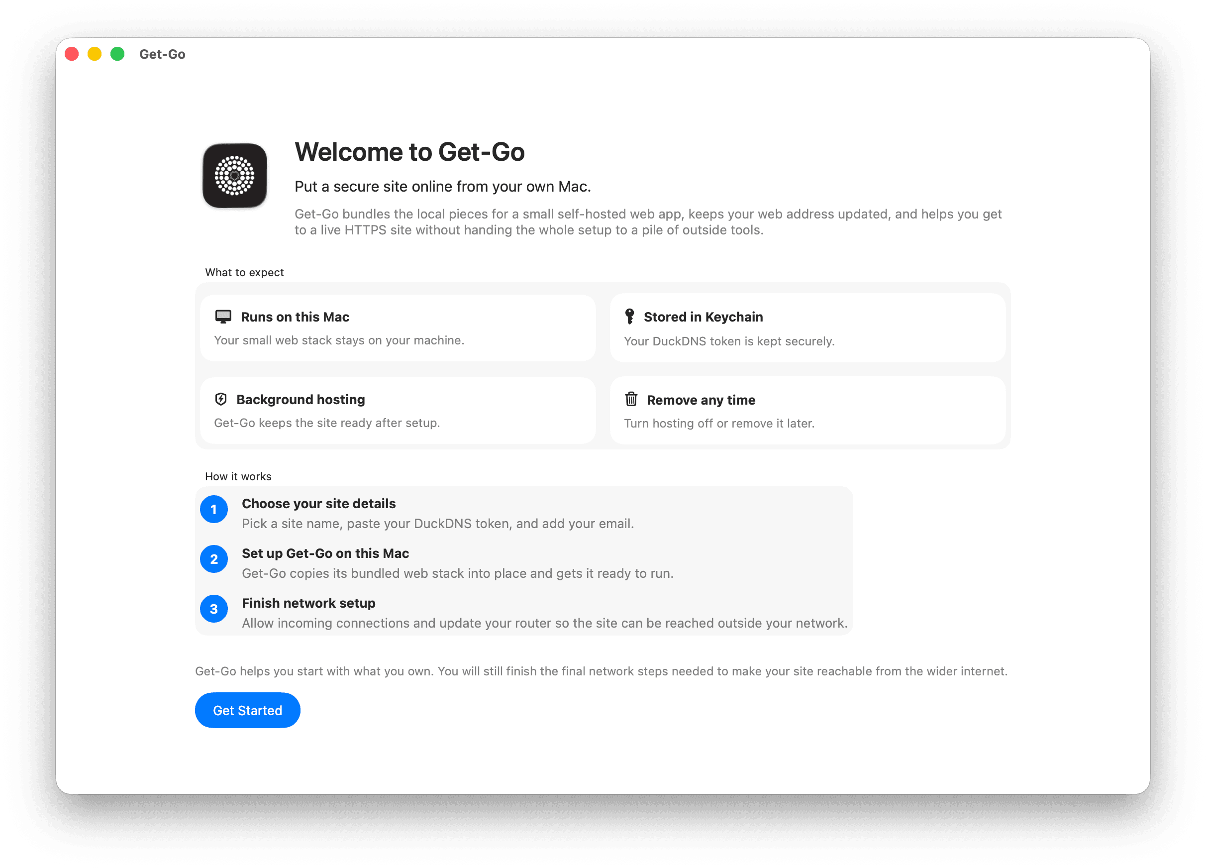Get-Go setup window preview